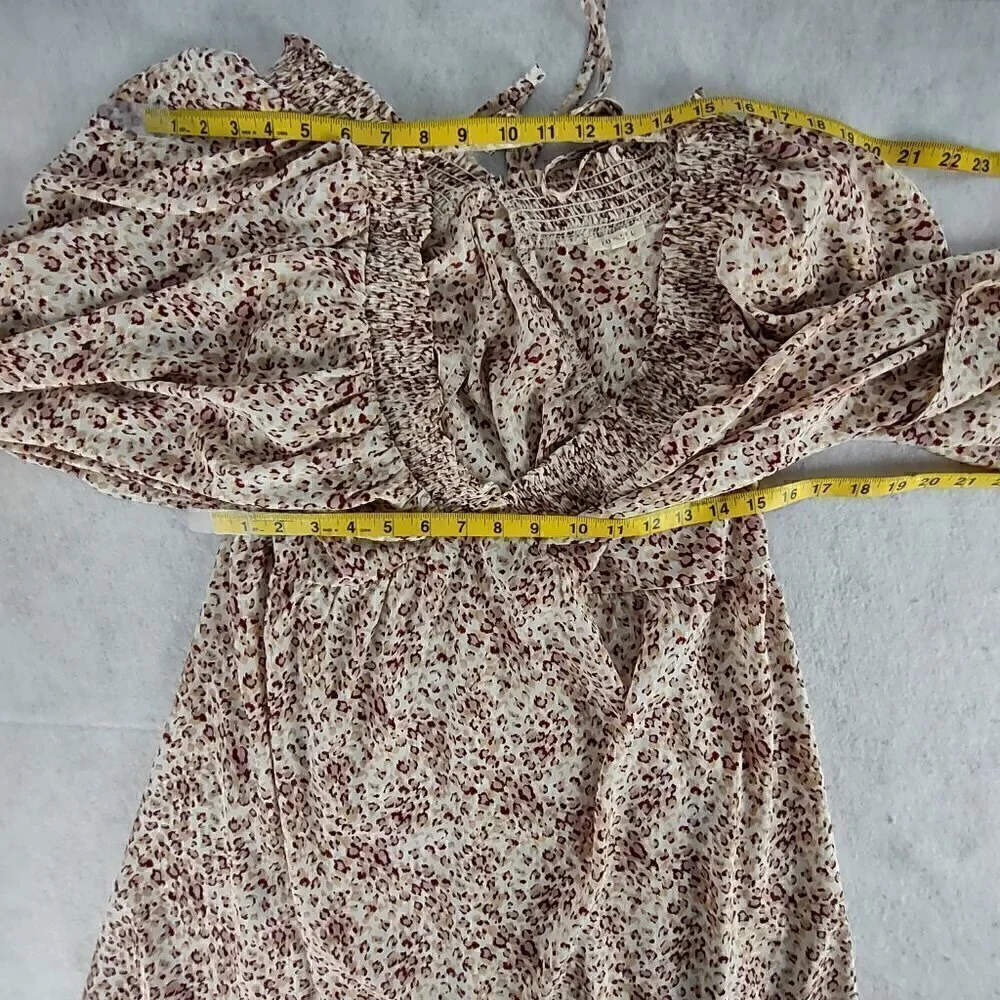 Jodifl Leopard Print Off Shoulder Smocked Balloon Sleeve Mini Dress Boho Size M - Picture 9 of 15